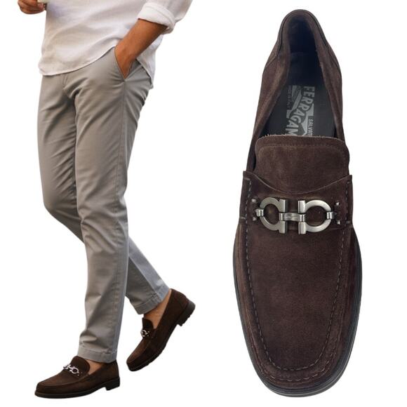 Salvatore Ferragamo Master Gancini Bit Suede Loafer Brown Size 10EE/ US 11 - Picture 1 of 15